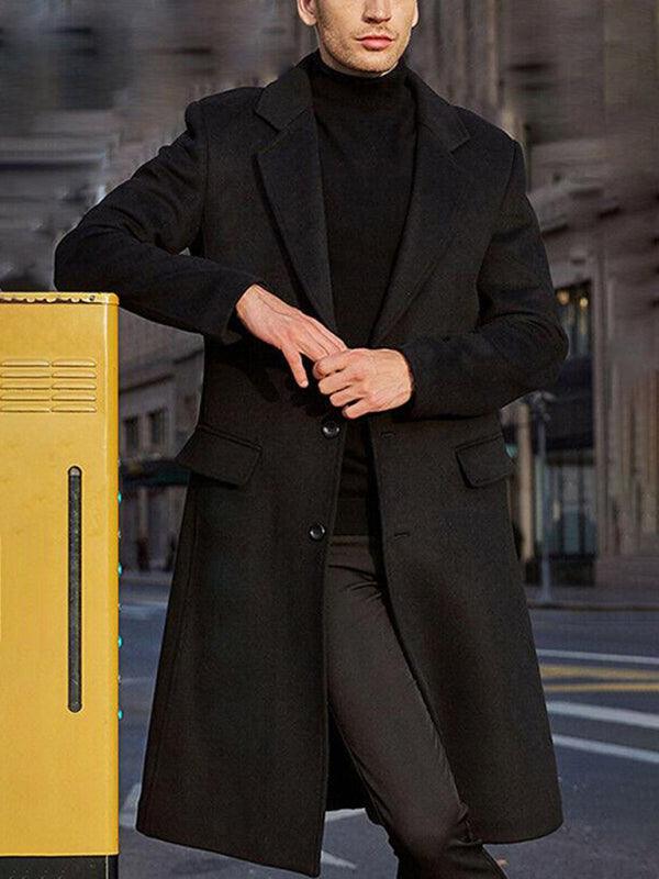 Kakaclo long woolen winter windbreaker coat in black for stylish cold weather protection