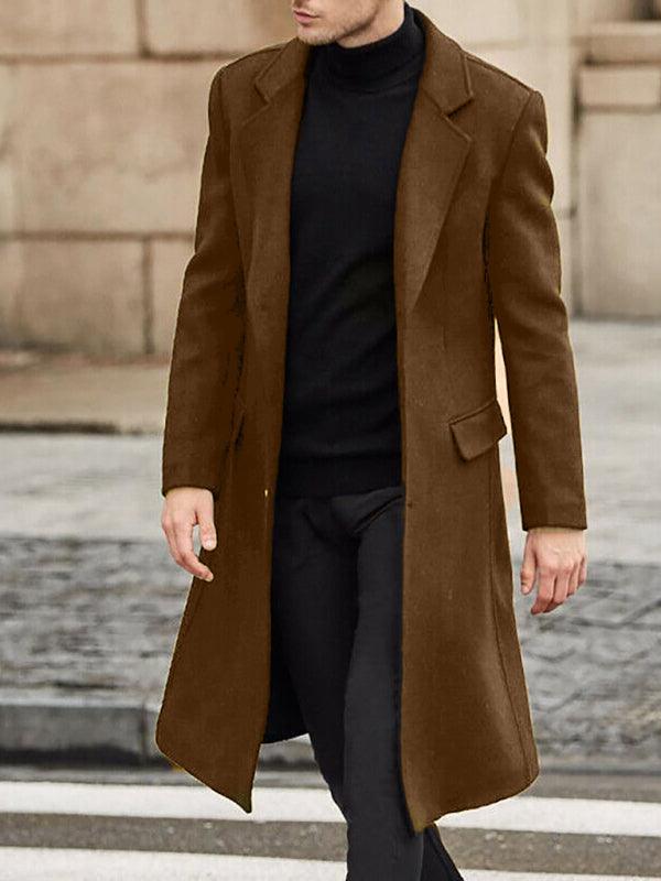 Kakaclo long woolen winter windbreaker coat in brown, perfect for stylish outings in cold weather