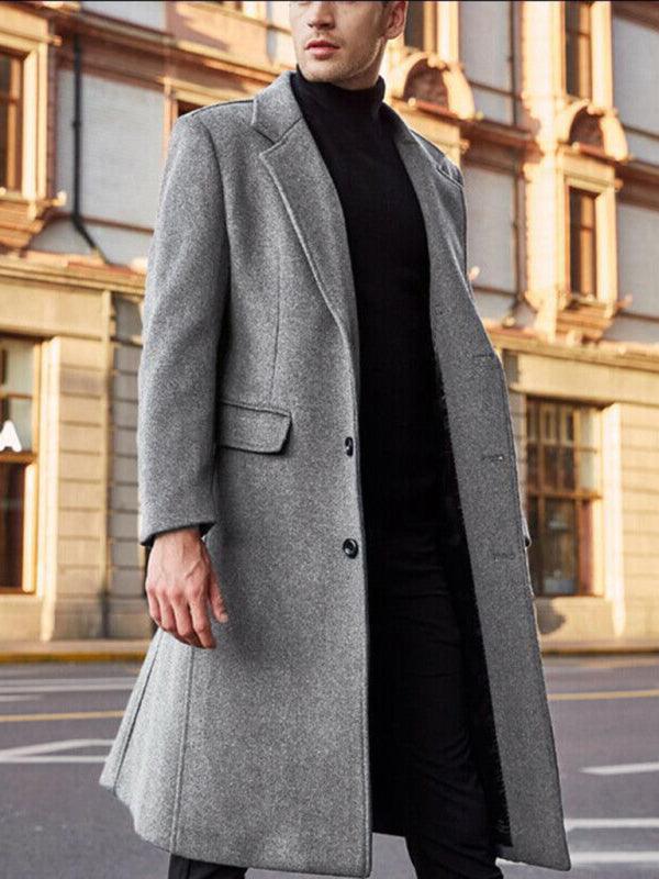 Kakaclo long woolen winter windbreaker coat in gray, perfect for stylish cold-weather outfits