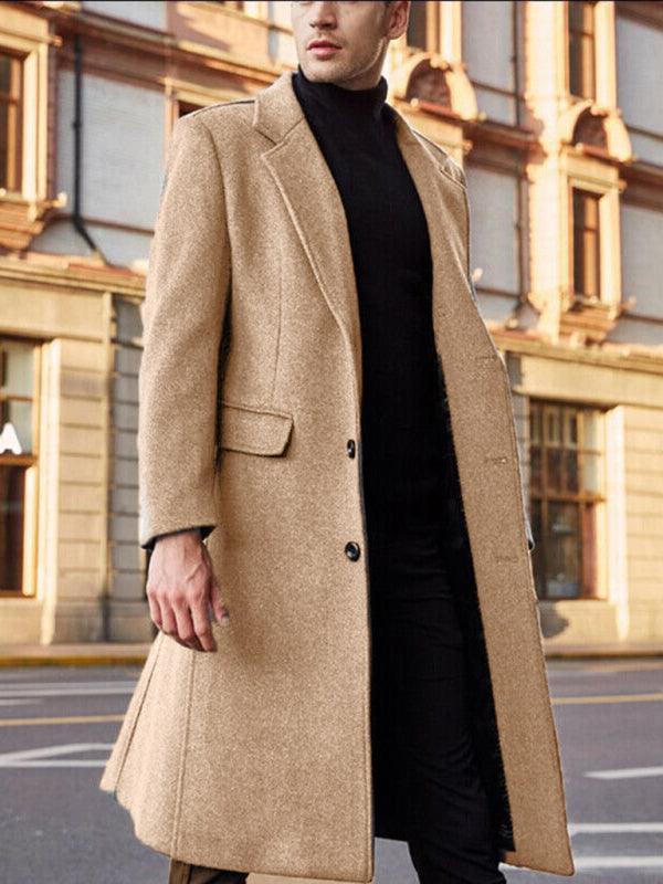 Kakaclo long woolen winter windbreaker coat in beige, perfect for stylish and warm winter outfits