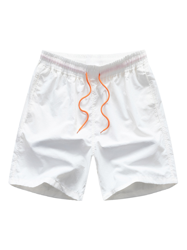 Kakaclo men's quick-dry summer shorts in white with orange drawstring for beach outings