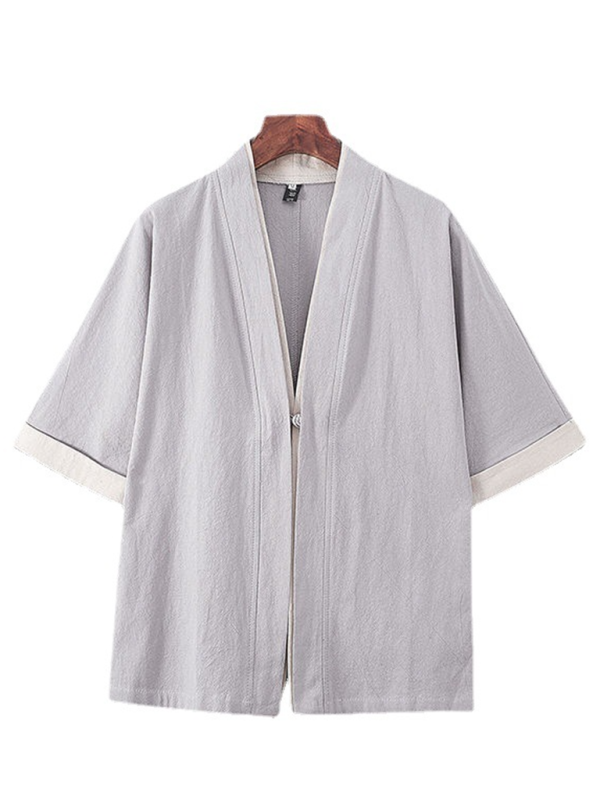 Kakaclo Vintage Linen T-Shirt for Men in Light Gray with Short Sleeves and Relaxed Fit