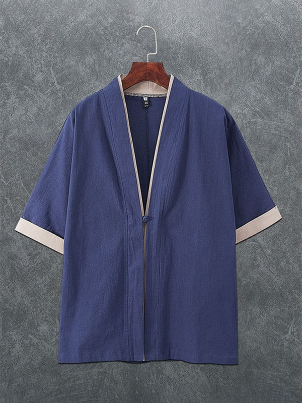 Kakaclo Vintage Linen T-Shirt Men in Navy Blue with Relaxed Fit and Casual Style
