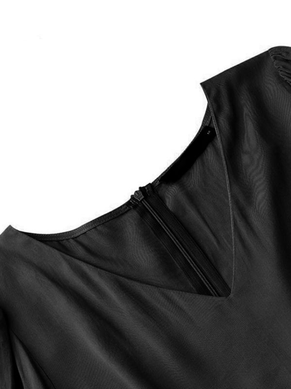 Kakaclo Vintage Swing Dress with V-Neckline and Sheer Fabric Detail