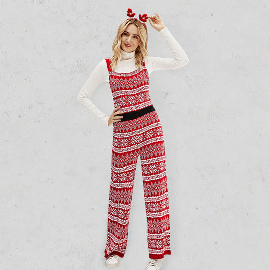 Kakaclo knitted snowflake jumpsuit in red with festive snowflake pattern for cozy winter style