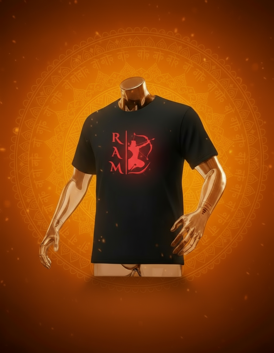 Lord Ram glow in the dark red shirt featuring a striking design of Lord Ram with bow and arrow