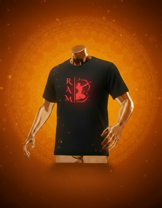 Lord Ram glow in the dark red shirt featuring a striking design of Lord Ram with bow and arrow