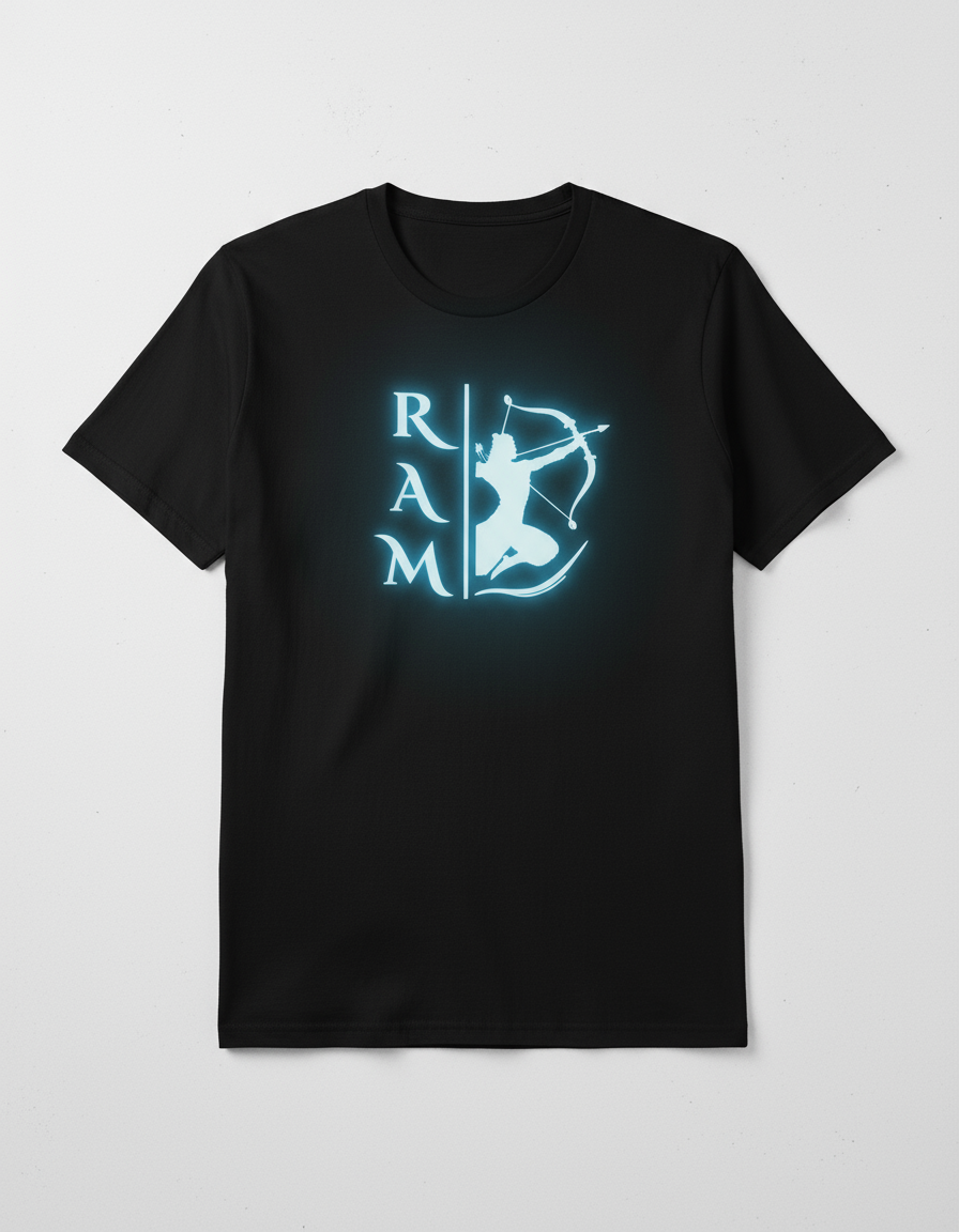Lord ram glow in the dark white t-shirt featuring a stylish silhouette design on black fabric
