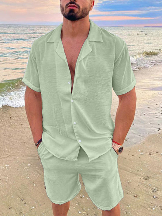 Kakaclo men's summer shorts set in light green, perfect for beach outings and casual wear