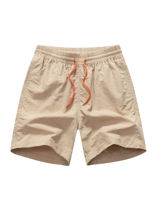 Kakaclo men's quick-dry summer shorts in beige with elastic waistband and drawstring
