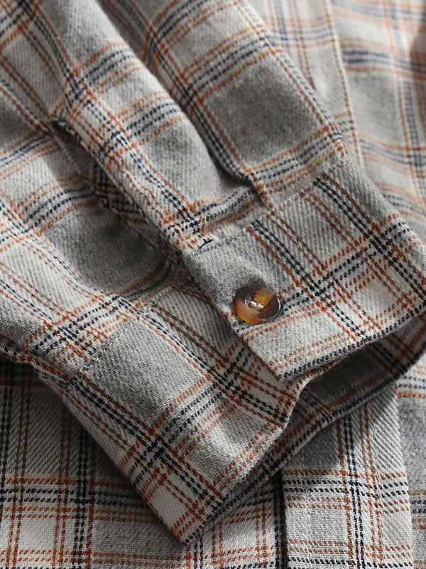 Kakaclo retro style hoodie shirt in plaid design with button detail for a casual look