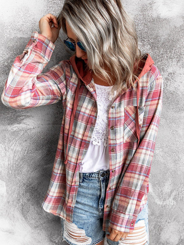 Kakaclo Retro Style Hoodie Shirt with Plaid Design and Comfortable Fit for Casual Wear