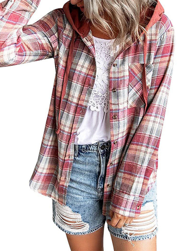 Kakaclo Retro Style Hoodie Shirt with Flannel Design and Open Front for Casual Wear