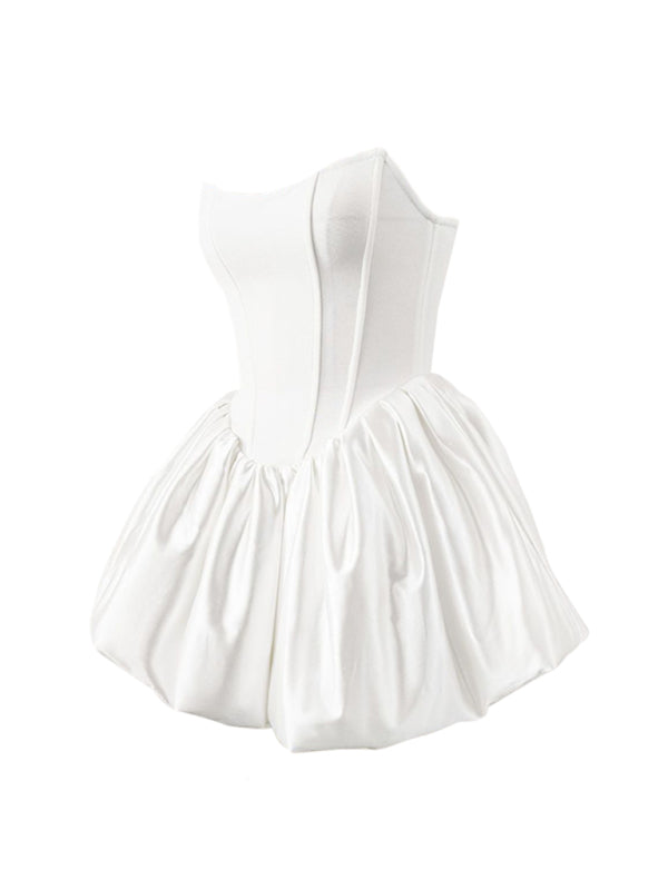 Elegant white royal fashion tutu dress featuring a structured bodice and voluminous skirt