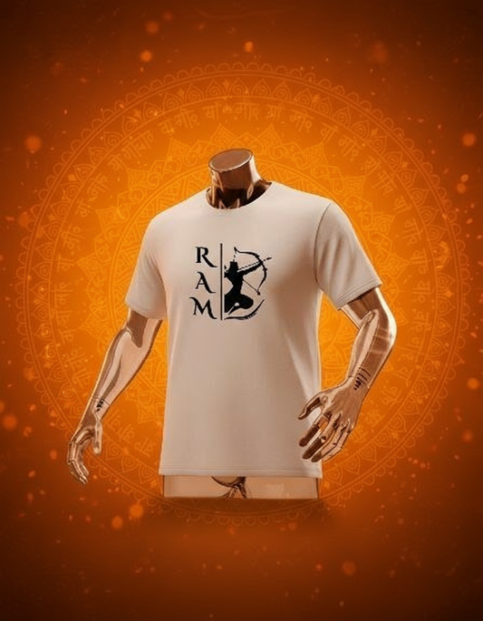 Unique Lord Ram print t-shirt in cream color with stylish graphic design for devotees