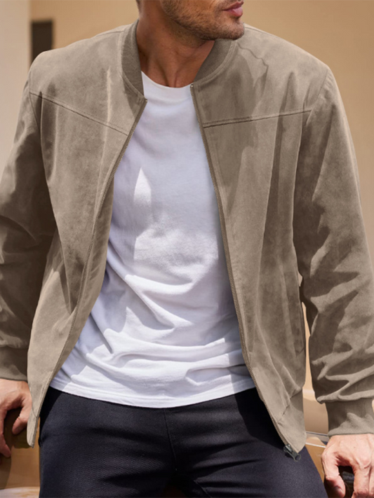 Vintage men's zipper jacket in beige with a classic bomber style for casual wear