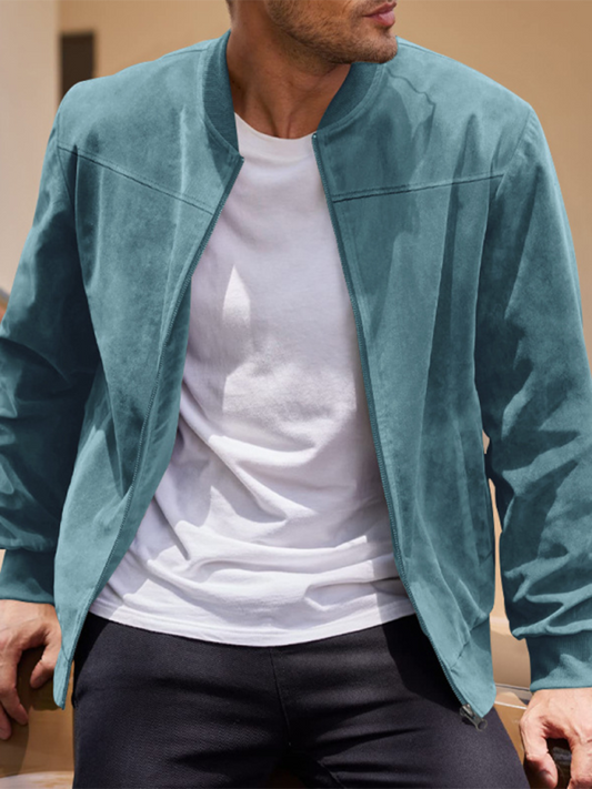 Stylish vintage men's zipper jacket in teal, perfect for casual outings and layering