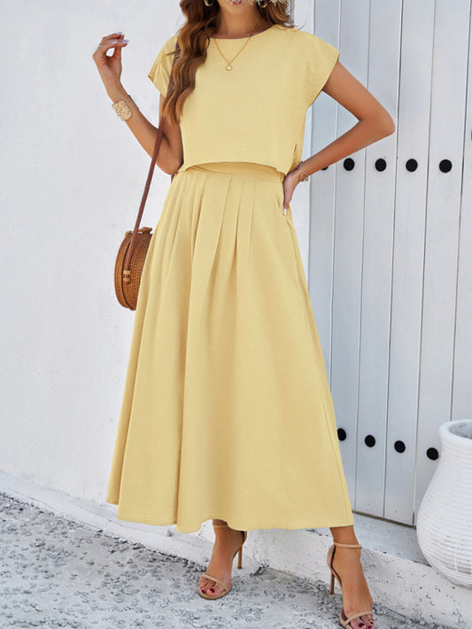 Kakaclo vintage sleeveless top and skirt set in yellow, perfect for summer outings and casual events